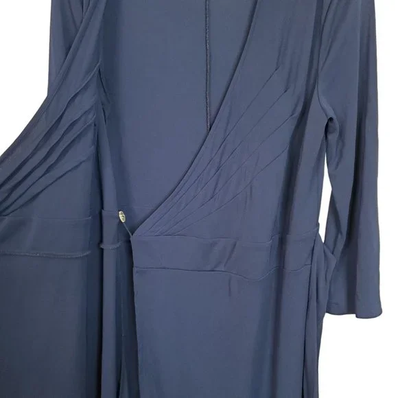 Isaac Mizrahi Target Sz M Dress Wrap Midi Flowy Knit Ribbon Tie Long Sleeve Blue - Picture 10 of 12